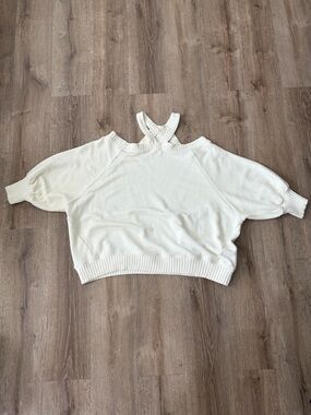 Free People Cream Off-Shoulder Cross-Back Long Sleeve Oversized Sweater